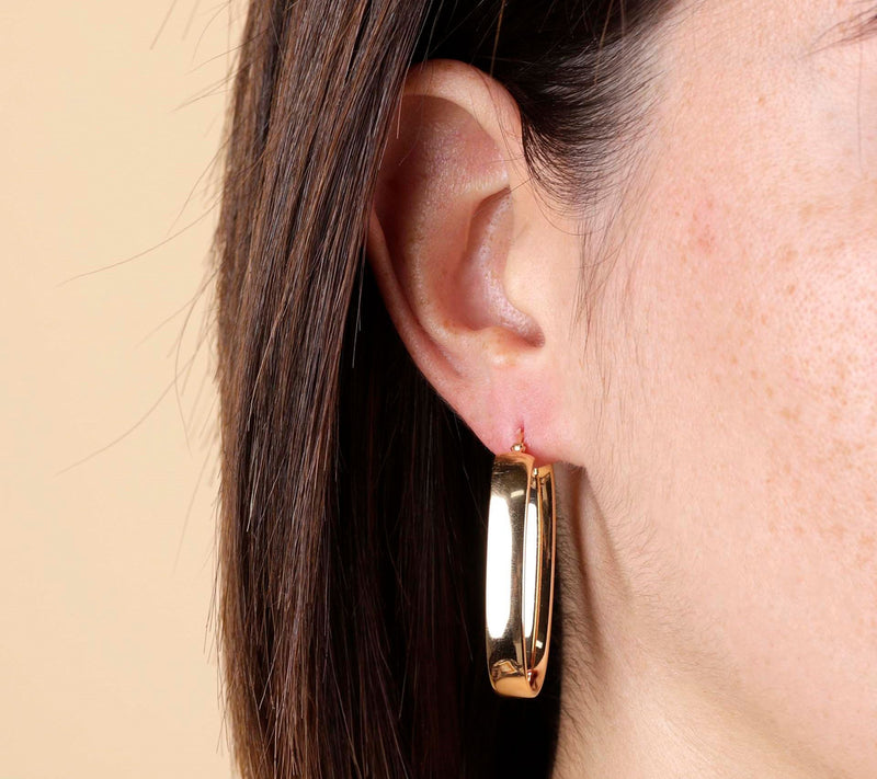 Veronese 18K Clad 1-1/2" Oval Elongated Hoop Earrings — View 3