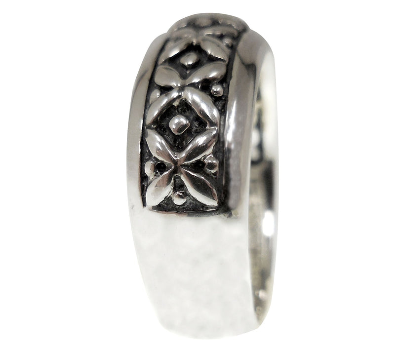 Sterling Floral Textured Band Ring — View 3