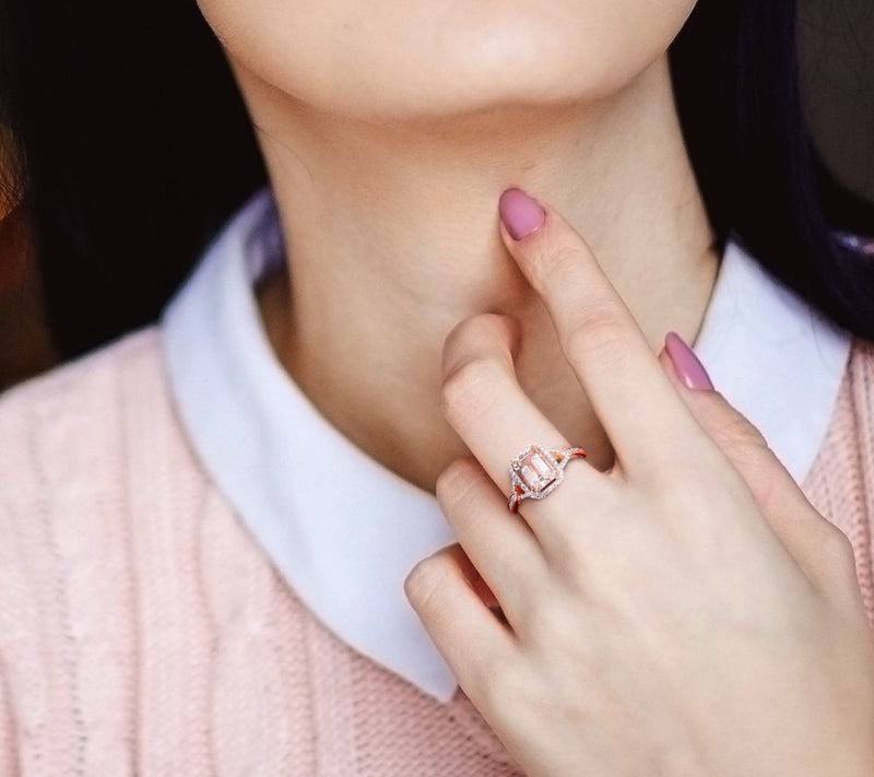 Bellini 1.55 cttw Morganite & 1/5 cttw Diamond Halo Ring — View 4