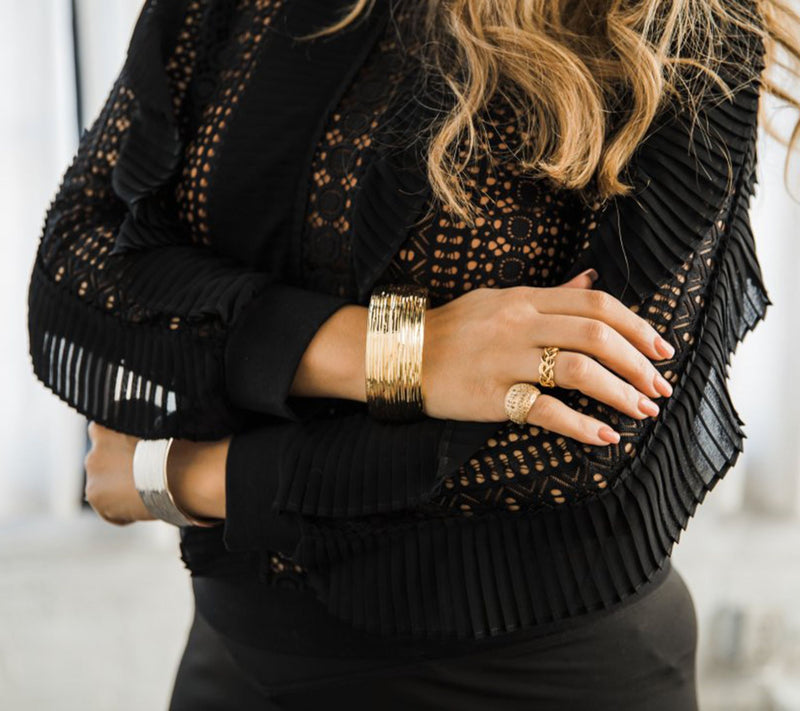 BellaOro Average Textured Bold Bangle, 14K Gold Over Resin — View 8