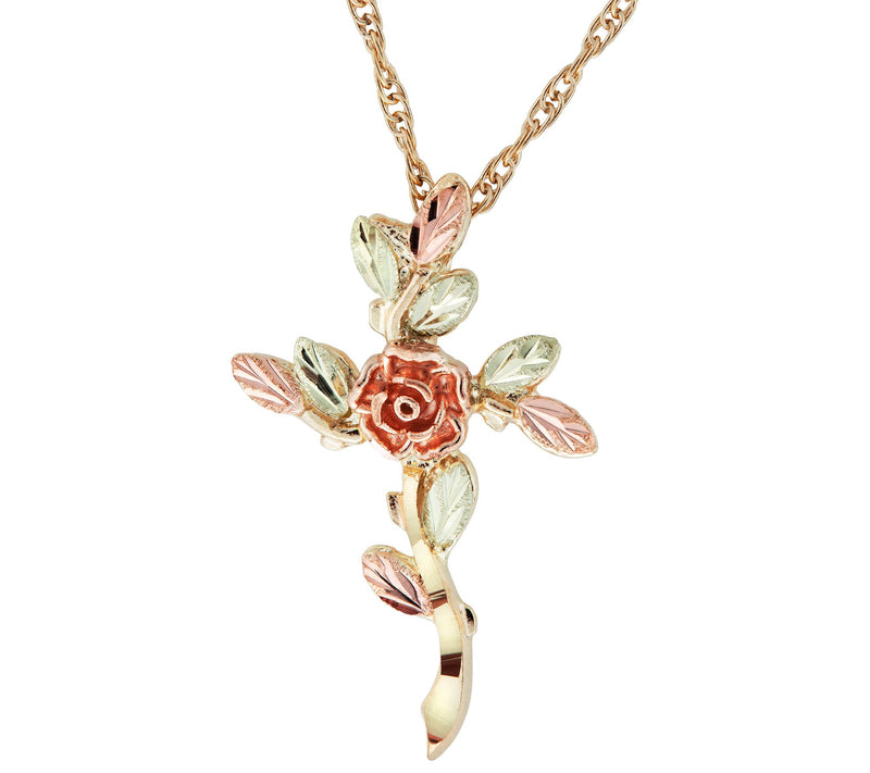 Black Hills Rose and Cross Pendant w/Chain, 10K  /12K Gold — Main view