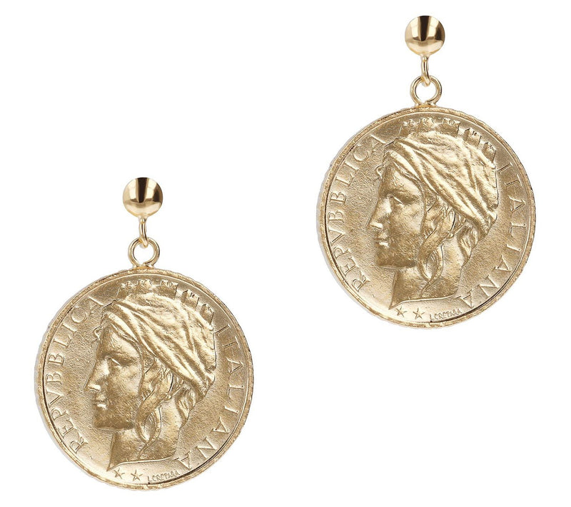 Italian Gold 10 0 Lire Coin Dan gle Earrings, 1 4K — Main view