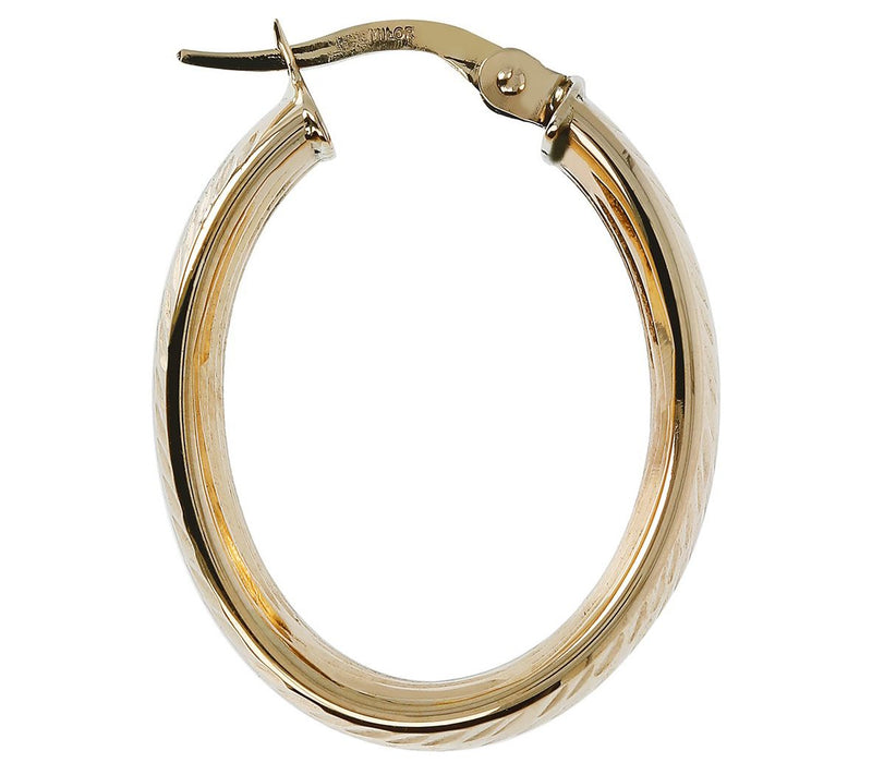 Italian Gold Diamond-Cut 1" Oval Hoop Earrings,14K — View 2