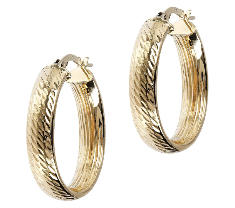 Italian Gold Diamond-Cut 1" Oval Hoop Earrings,14K — Main view