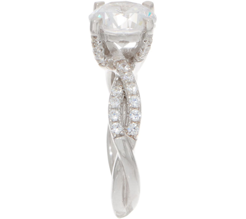 Diamonique 2.50 ct Twisted Shank Bridal Ring, Sterling — View 3