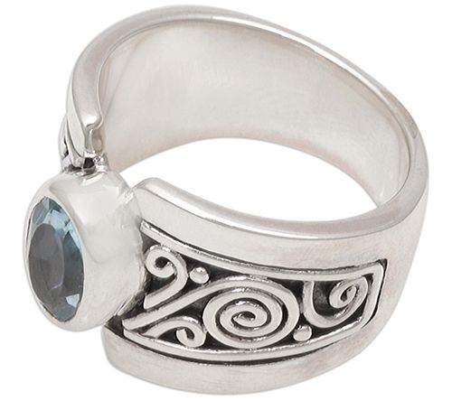 Novica Artisan Crafted Sterling Blue Topaz Ring — View 2