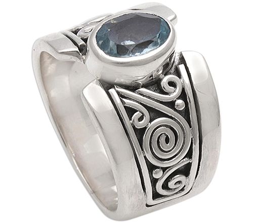 Novica Artisan Crafted Sterling Blue Topaz Ring — View 3