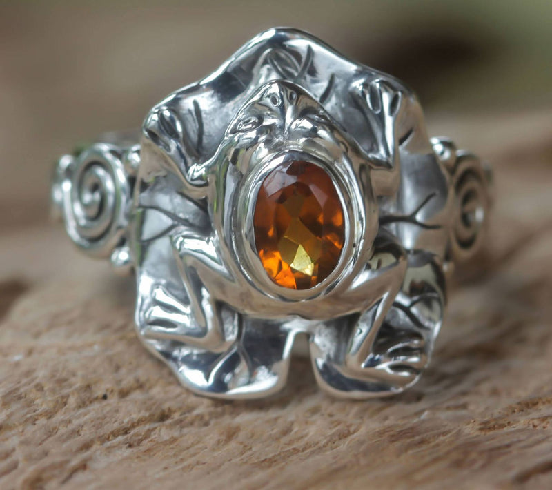 Novica Artisan Crafted Sterling 0.40 ct Citrine Frog Ring — View 2