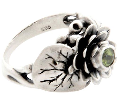 Novica Artisan Crafted Sterling Peridot F lowerRing — Main view