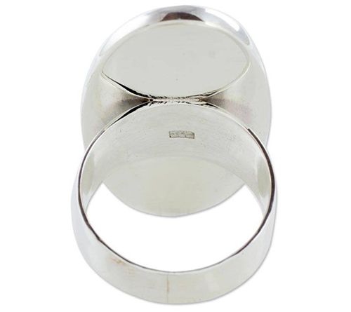 Novica Artisan Crafted Sterling Elongated Jade Ring — View 3