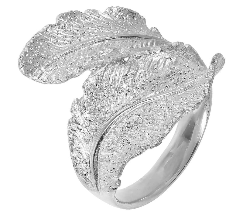 Italian Silver Diamond-Cut Double Leaf Design Ring — View 6