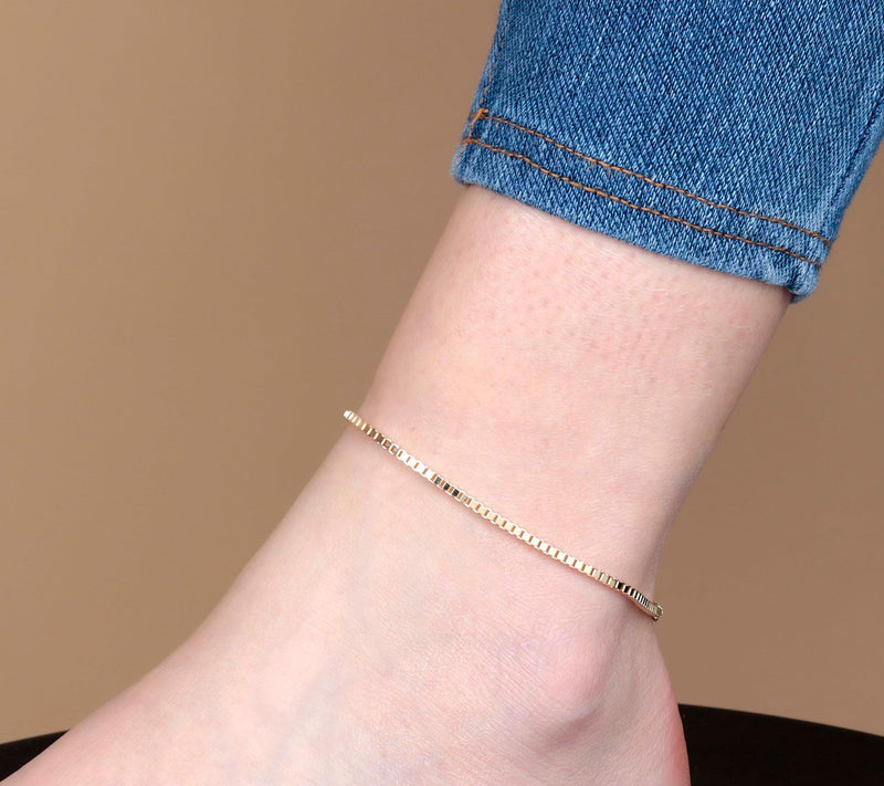 Italian Gold 11" Polished Chain Anklet, 14K 3.4g — View 3