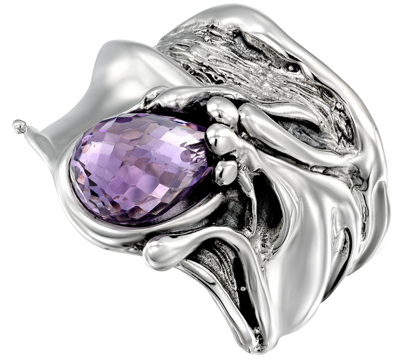 Hagit Sterling Silver 3.10cttw Rose-Cut Amethyst Ring — View 2