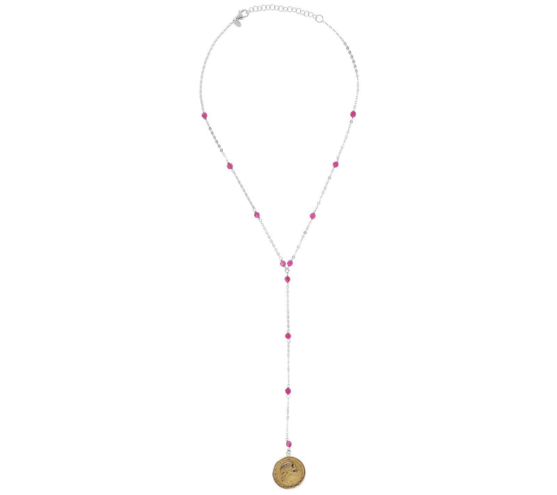 Italian Silver 200 Lire Coin Pendant Gemstone L ariat Necklace — View 4