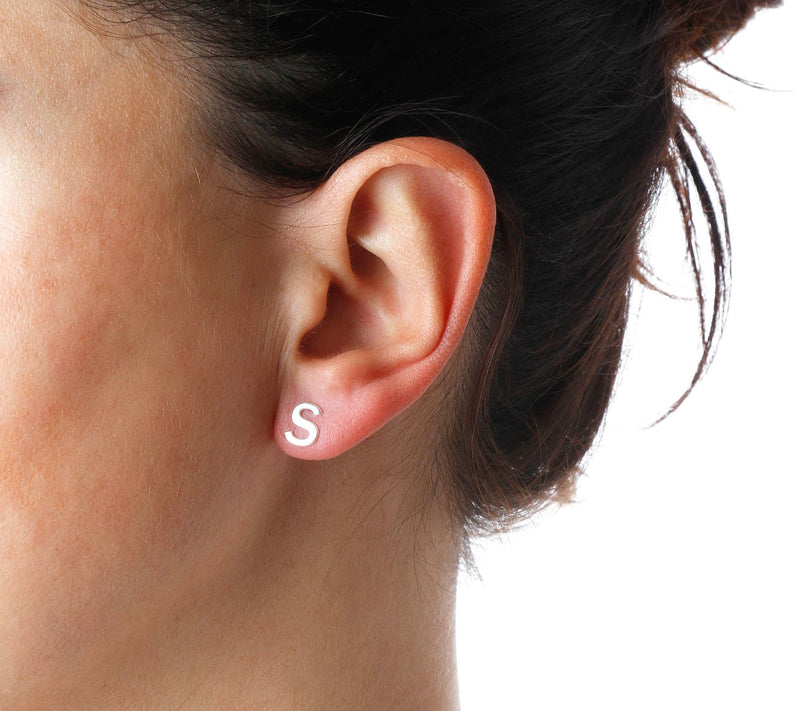 UltraFine Silver Polished Initial Stud Earrings — View 55