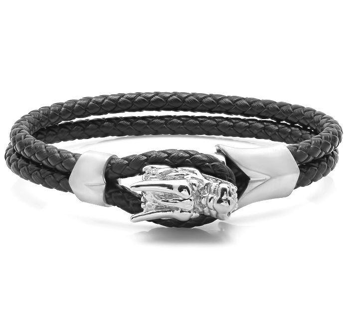 Steel by Design Men's Leather Dragon Bracelet — View 3