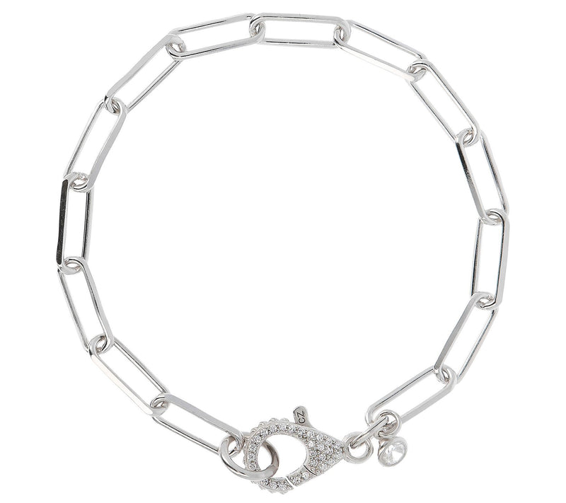 Diamonique Paperclip Link Bracelet, Sterling Si lver — View 3