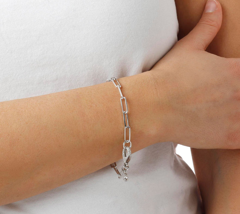 Diamonique Paperclip Link Bracelet, Sterling Si lver — View 7
