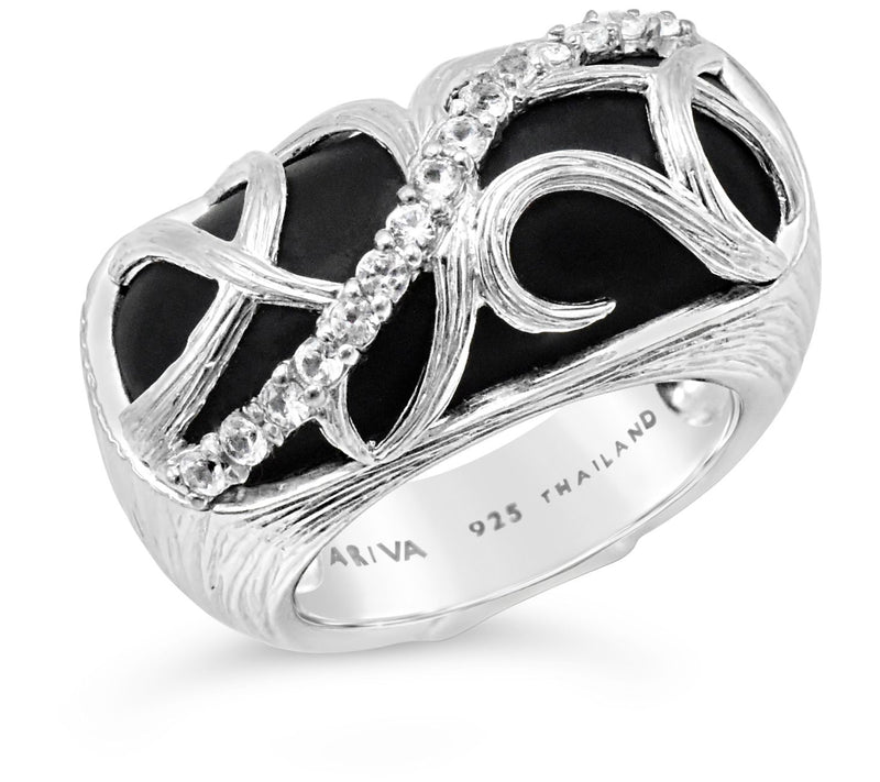 Ariva Sterling Silver Black Onyx & White Sapphi re Ring — View 3