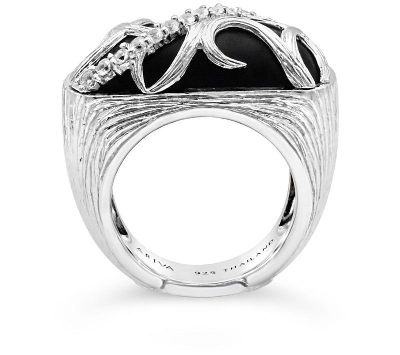 Ariva Sterling Silver Black Onyx & White Sapphi re Ring — Main view