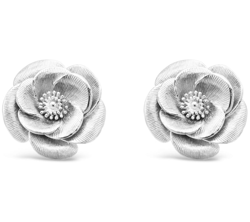 Ariva Sterling Silver Textured Flower Stud Ear rings — Main view