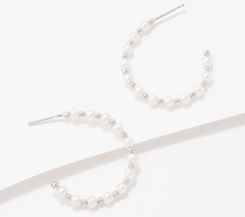 Affinity Cultured Pearls 1" Hoop Earrings, Sterling Silver — View 5