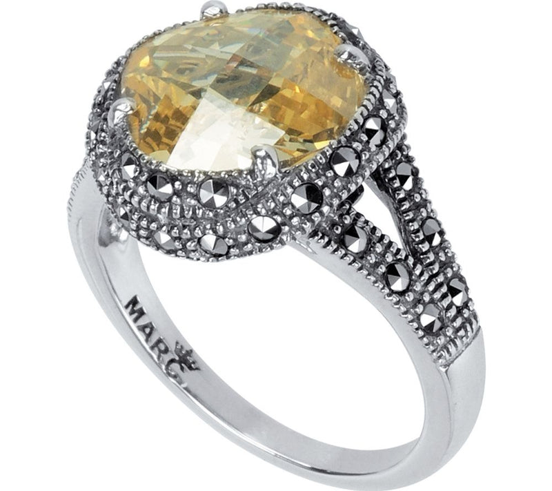Suspicion Sterling Canary Cubic Zirconia & Marcsite Halo Ring — View 4