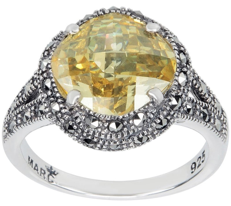 Suspicion Sterling Canary Cubic Zirconia & Marcsite Halo Ring — Main view