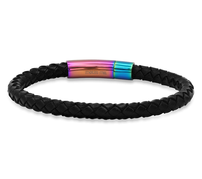 Steel by Design Leather Rainbow Clasp Bracelet — View 3