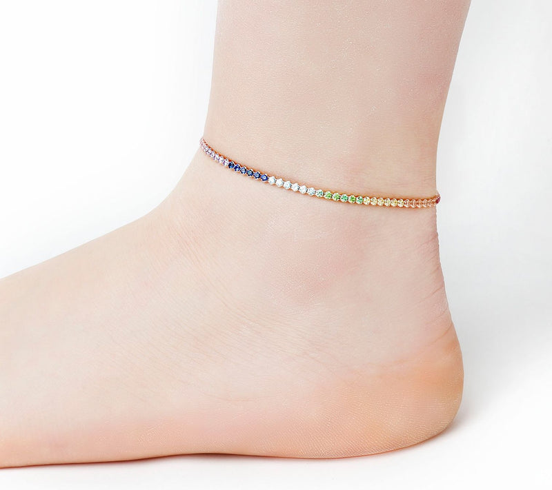 Diamonique Rainbow Tennis Ankle Bracelet, Sterl ing Silver — View 11