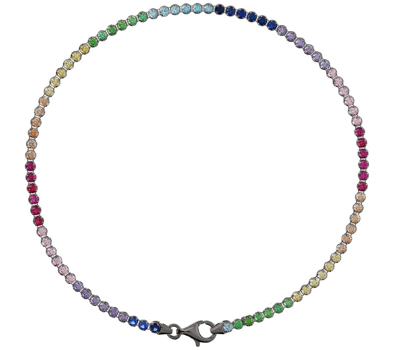 Diamonique Rainbow Tennis Ankle Bracelet, Sterl ing Silver — View 9
