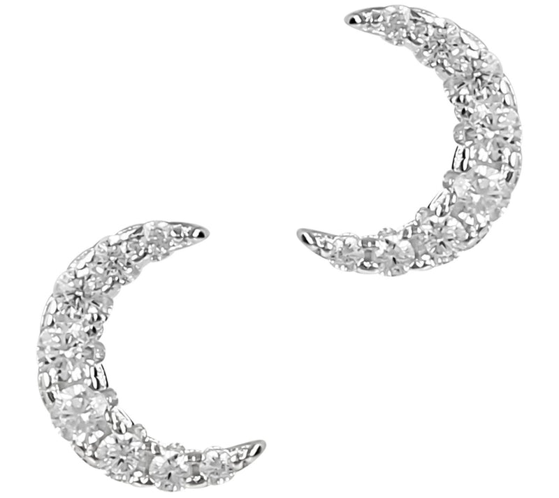 Diamonique Crescent Moon Stud Earrings, Sterlin g Silver — View 7