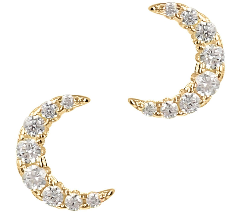 Diamonique Crescent Moon Stud Earrings, Sterlin g Silver — View 3