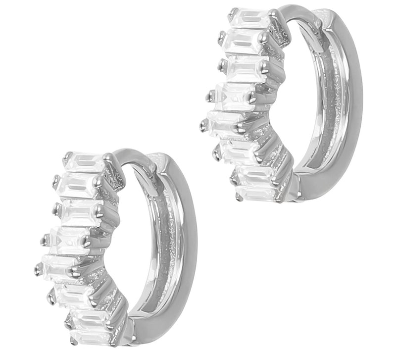 Diamonique 1 cttw Baguette Hoop Earrings, Sterl ing Silver — Main view