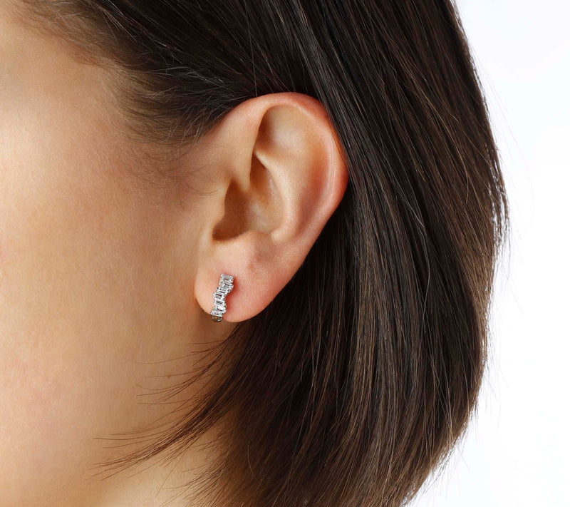 Diamonique 1 cttw Baguette Hoop Earrings, Sterl ing Silver — View 9