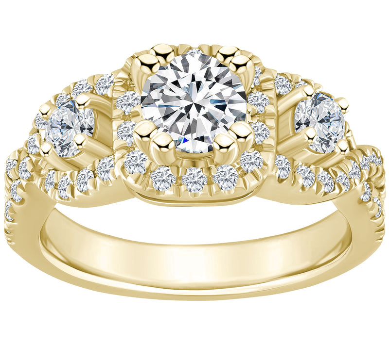 Affinity 1.40 cttw Diamond Halo 3-Stone Ring, 1 4K Gold — View 5