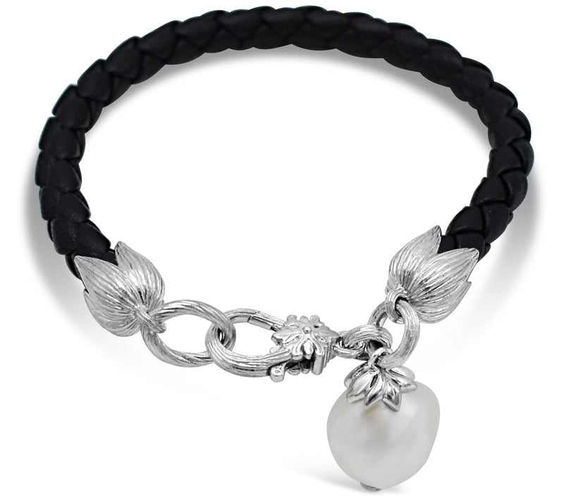 Ariva Sterling Silver Black Leather Cultured Pearl Bracelet — Main view