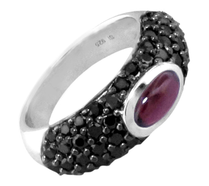 Sterling Silver Garnet & Black Spinel Ring — View 5