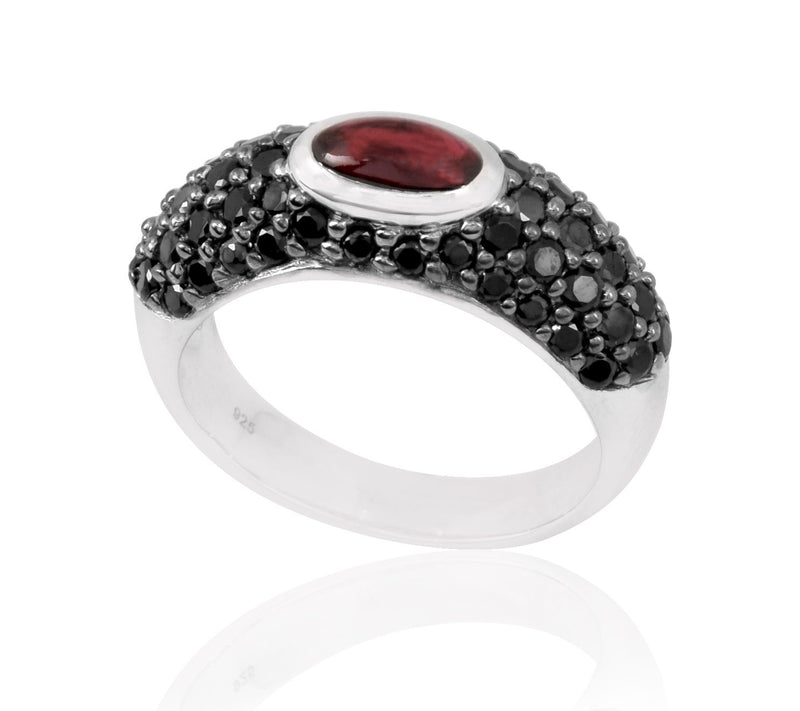 Sterling Silver Garnet & Black Spinel Ring — Main view
