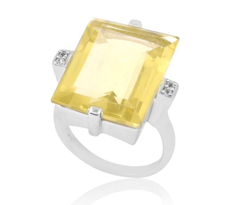 Sterling Silver Lemon Quartz & White Topaz Ring — View 3