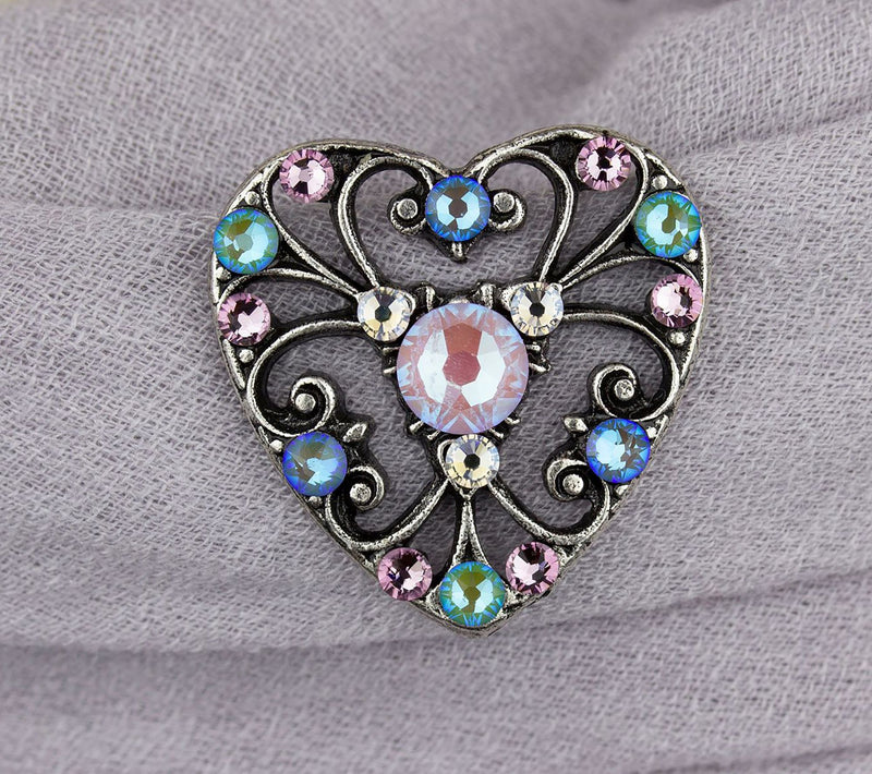 Anne Koplik Multi-Pastel Lace Heart Crystal Pin — View 4