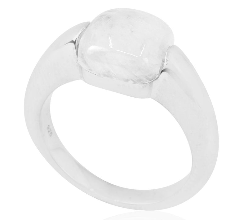Sterling Silver Cushion Cut Rainbow Moonstone Ring — Main view