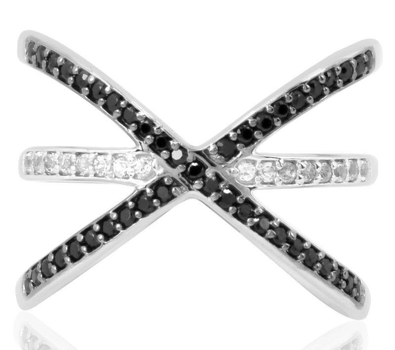 Sterling Silver Crisscross Black Spinel & White Topaz Ring — View 4