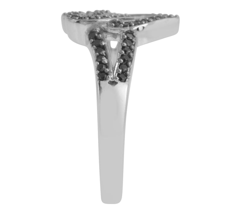 Sterling Silver Black Spinel Double Heart Ring — View 8