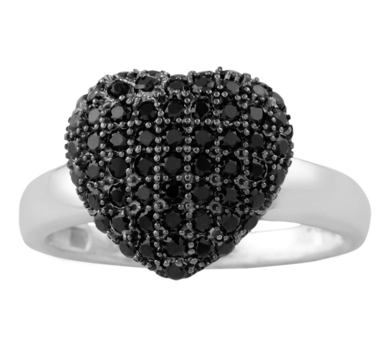 Sterling Silver Black Spinel Heart Ring — View 4