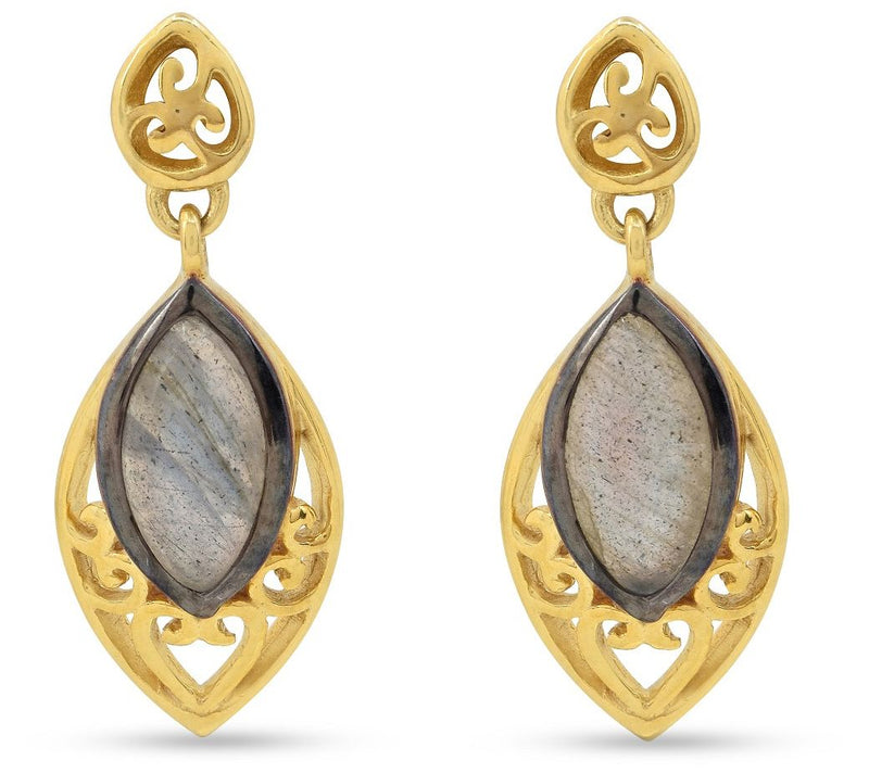 14K Gold Plated Sterling Silver Labradorite Dan gle Earrings — View 4