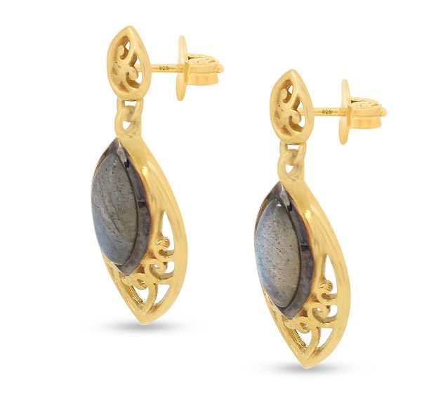 14K Gold Plated Sterling Silver Labradorite Dan gle Earrings — View 5