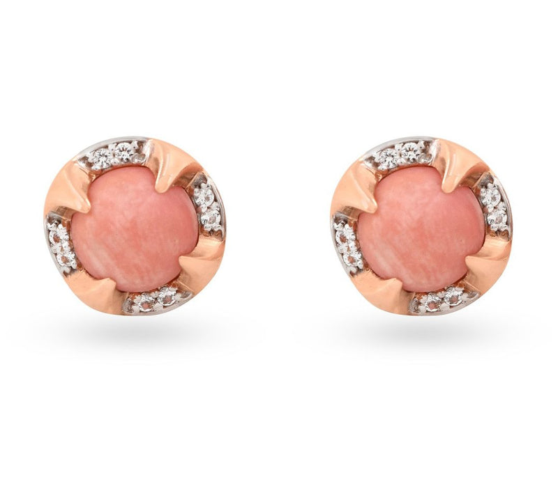 14K Rose Gold Plated Coral & White Topaz Stud E arrings — View 4