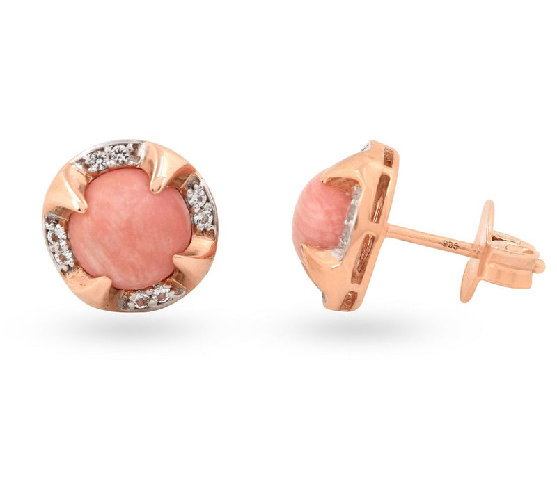 14K Rose Gold Plated Coral & White Topaz Stud E arrings — View 3
