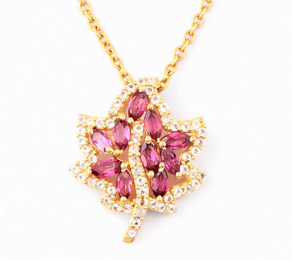 14K Gold-Plated Rhodolite & White Topaz Leaf Necklace